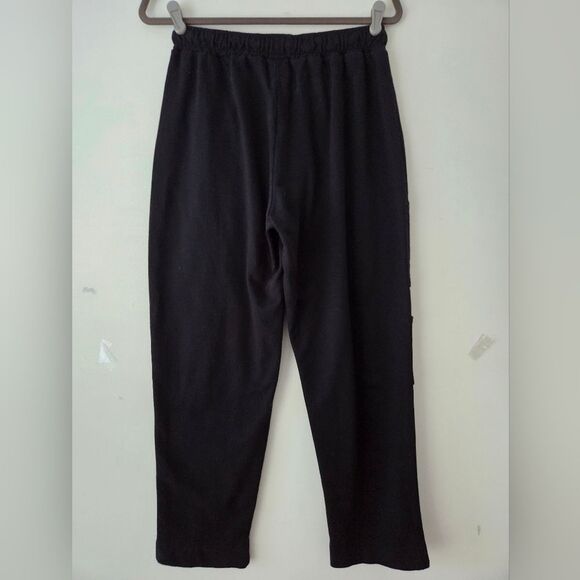 Planet by Lauren G Black French Terry Cotron Patched Luxury Sweatpants Pants 2 L - Picture 4 of 10